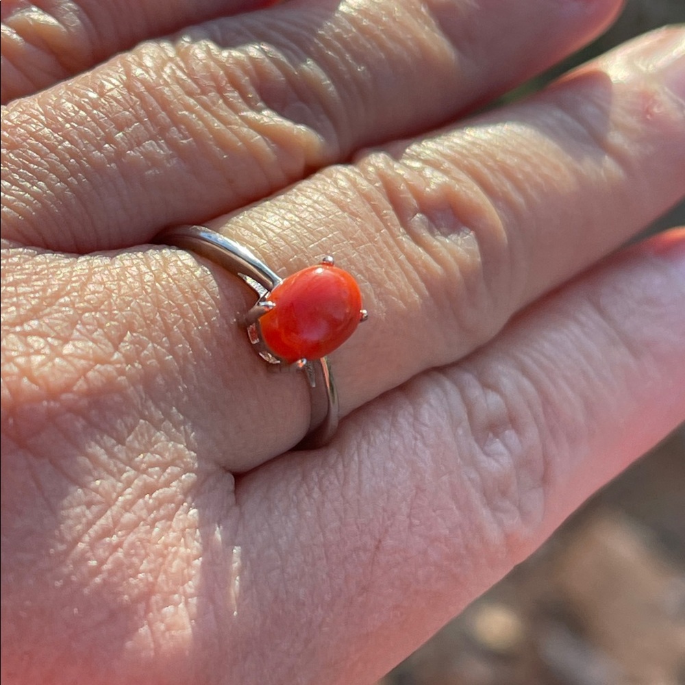 NWT Genuine Coral Stone 8X6mm Ring in 925 Sterling Silver Size 7 - Picture 5 of 10